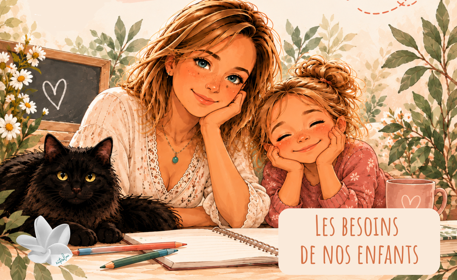 Illustration d’Aline et d’un enfant autour des besoins physiologiques et nutritionnels des enfants